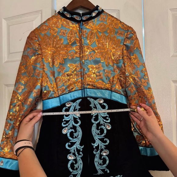 IRISH DANCE SOLO Embellished Black and Gold Dress with Blue Accents - Picture 6 of 9